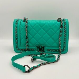 Badgley Mischka Quilted Green Chain Shoulder Bag With Wallet